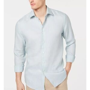 Tasso Elba Men's Light Blue Linen  Casual Button Down Shirt - Like New